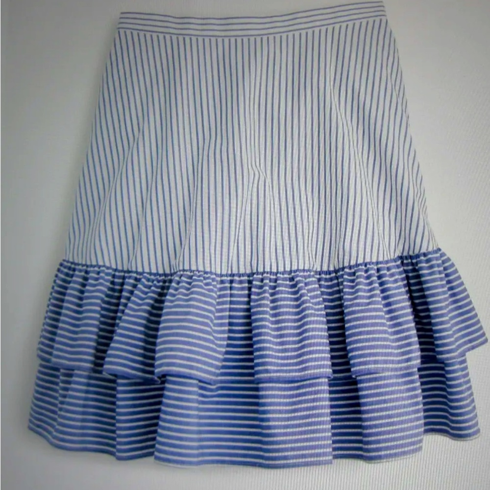 J.Crew Striped Ruffle Skirt- White/Lake Blue- NWT- Size 6
